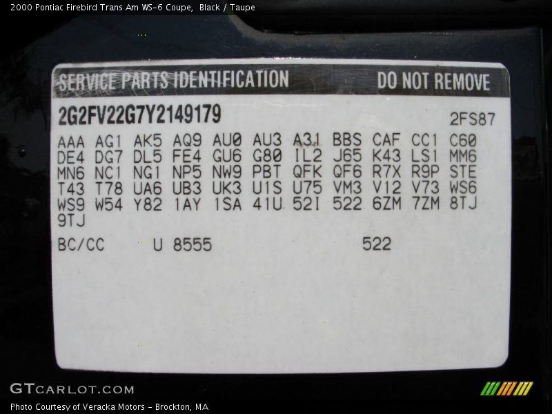 Black / Taupe 2000 Pontiac Firebird Trans Am WS-6 Coupe