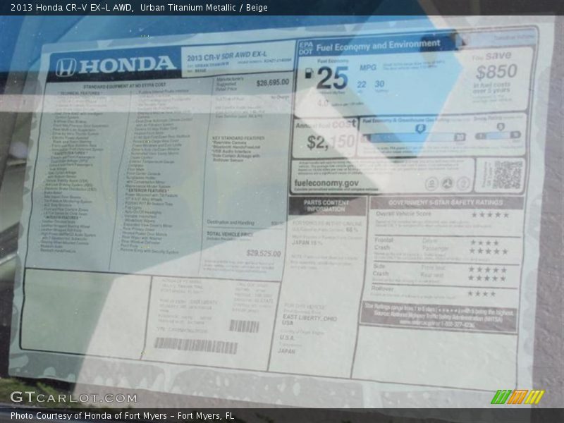 Urban Titanium Metallic / Beige 2013 Honda CR-V EX-L AWD