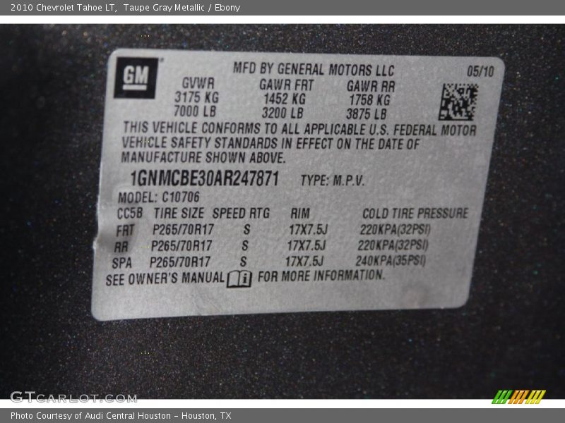 Taupe Gray Metallic / Ebony 2010 Chevrolet Tahoe LT