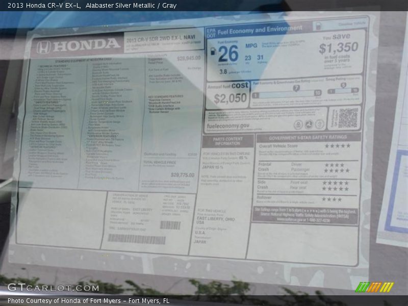 Alabaster Silver Metallic / Gray 2013 Honda CR-V EX-L