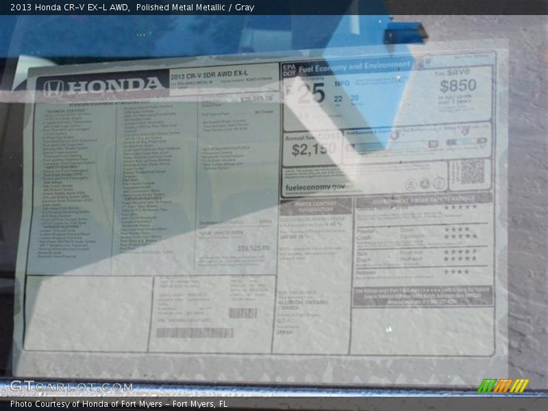 Polished Metal Metallic / Gray 2013 Honda CR-V EX-L AWD