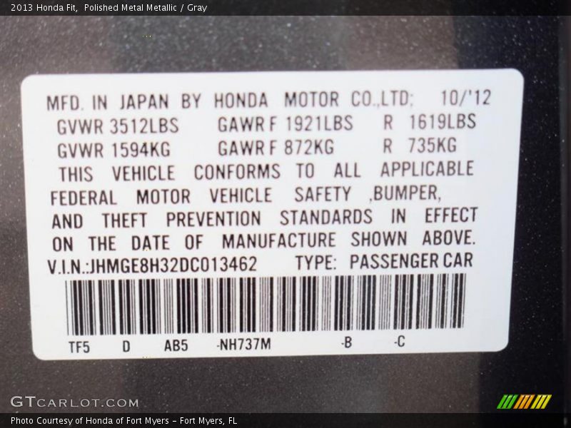 Polished Metal Metallic / Gray 2013 Honda Fit