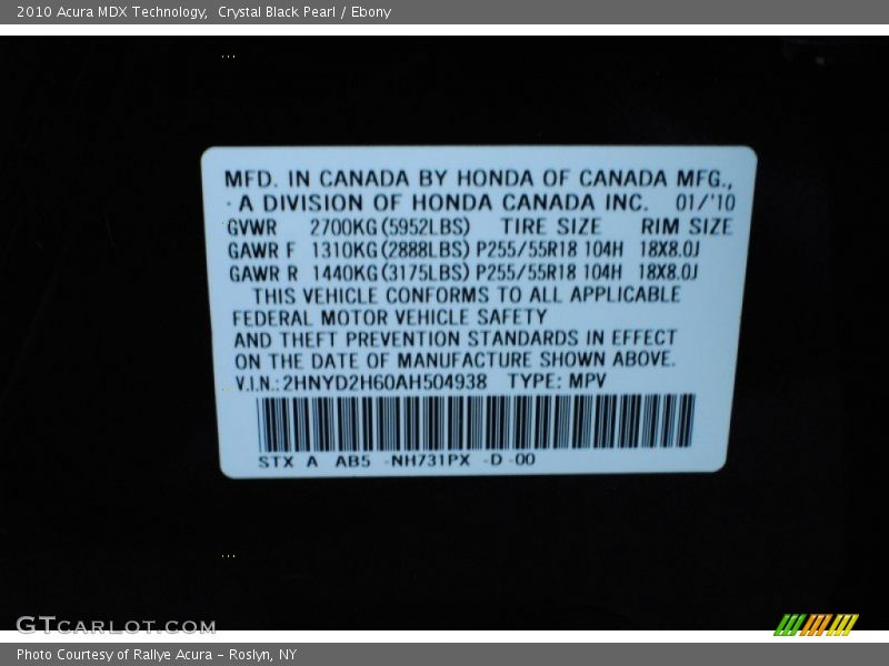 Crystal Black Pearl / Ebony 2010 Acura MDX Technology
