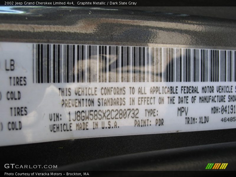 2002 Grand Cherokee Limited 4x4 Graphite Metallic Color Code PDR