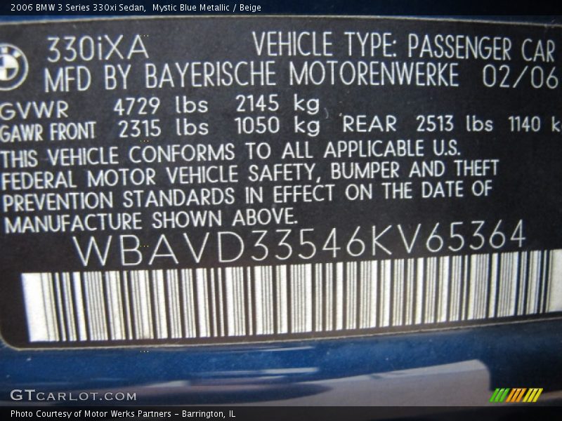 Mystic Blue Metallic / Beige 2006 BMW 3 Series 330xi Sedan