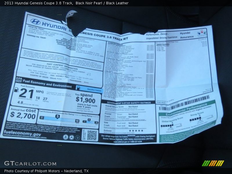  2013 Genesis Coupe 3.8 Track Window Sticker
