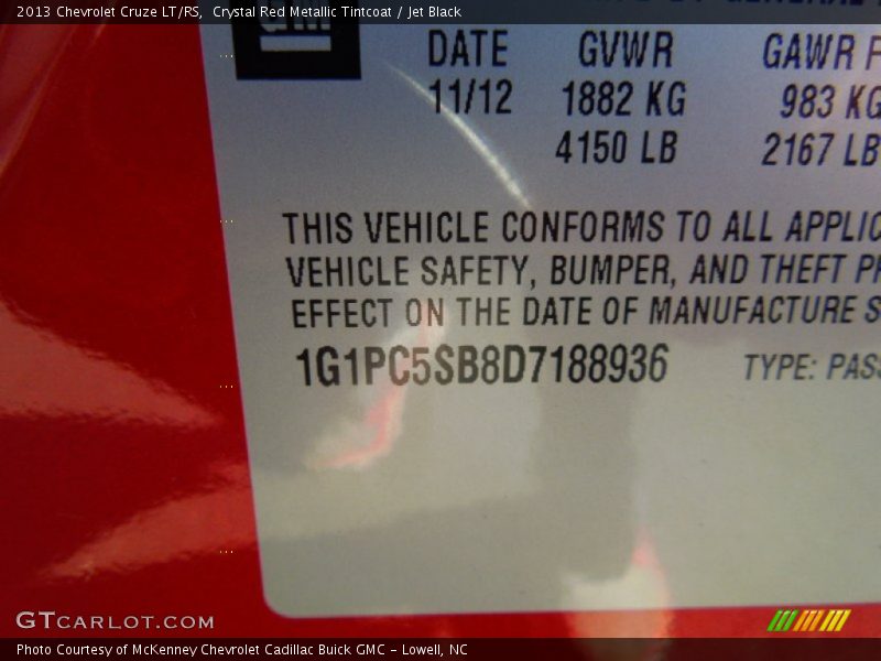 Crystal Red Metallic Tintcoat / Jet Black 2013 Chevrolet Cruze LT/RS