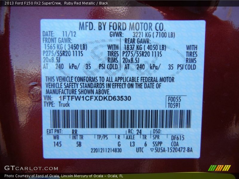 2013 F150 FX2 SuperCrew Ruby Red Metallic Color Code RR