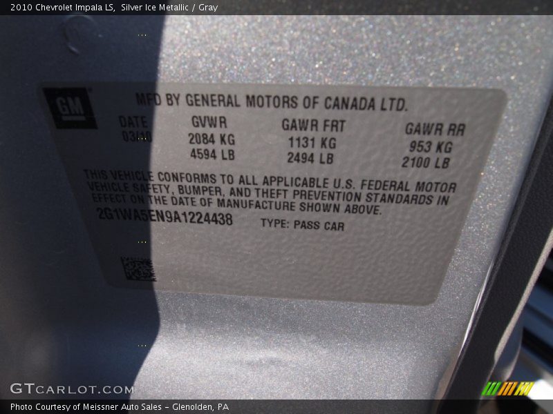 Silver Ice Metallic / Gray 2010 Chevrolet Impala LS