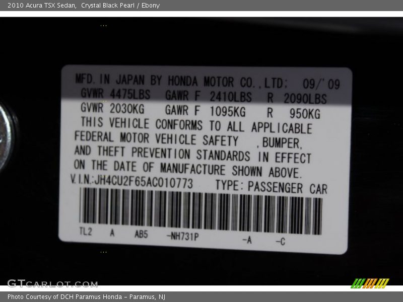 Crystal Black Pearl / Ebony 2010 Acura TSX Sedan