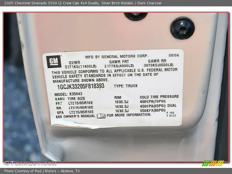 Silver Birch Metallic / Dark Charcoal 2005 Chevrolet Silverado 3500 LS Crew Cab 4x4 Dually