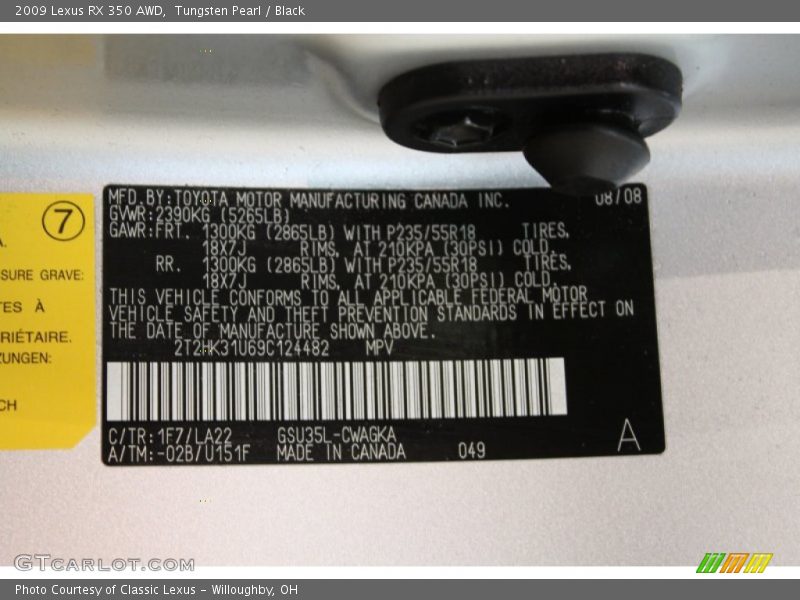 Tungsten Pearl / Black 2009 Lexus RX 350 AWD