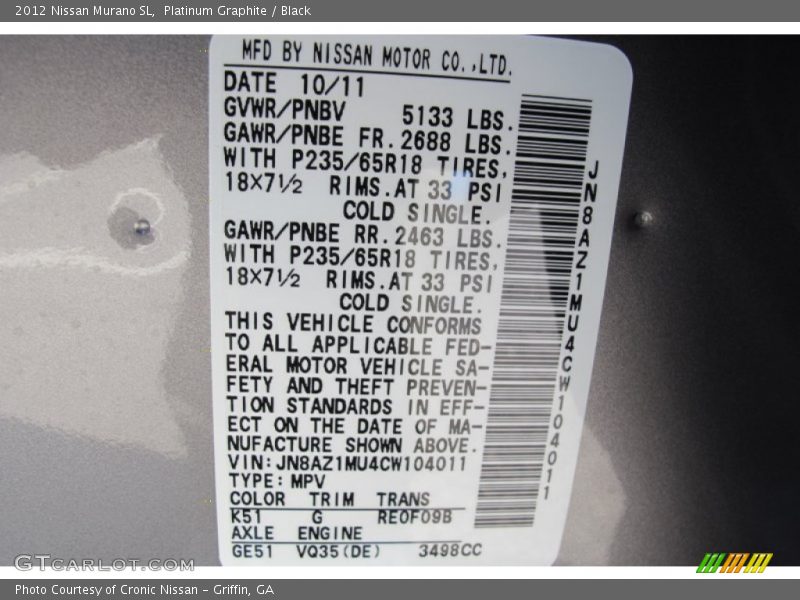 Platinum Graphite / Black 2012 Nissan Murano SL