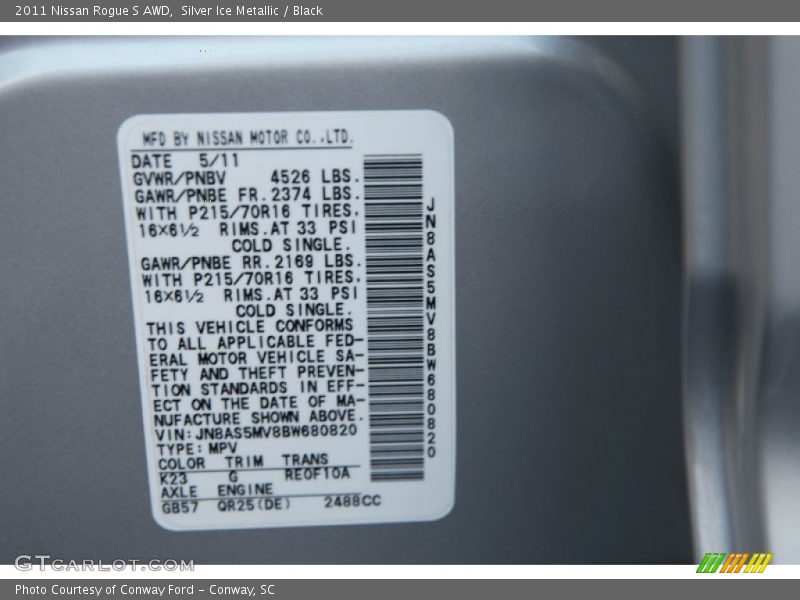 Silver Ice Metallic / Black 2011 Nissan Rogue S AWD