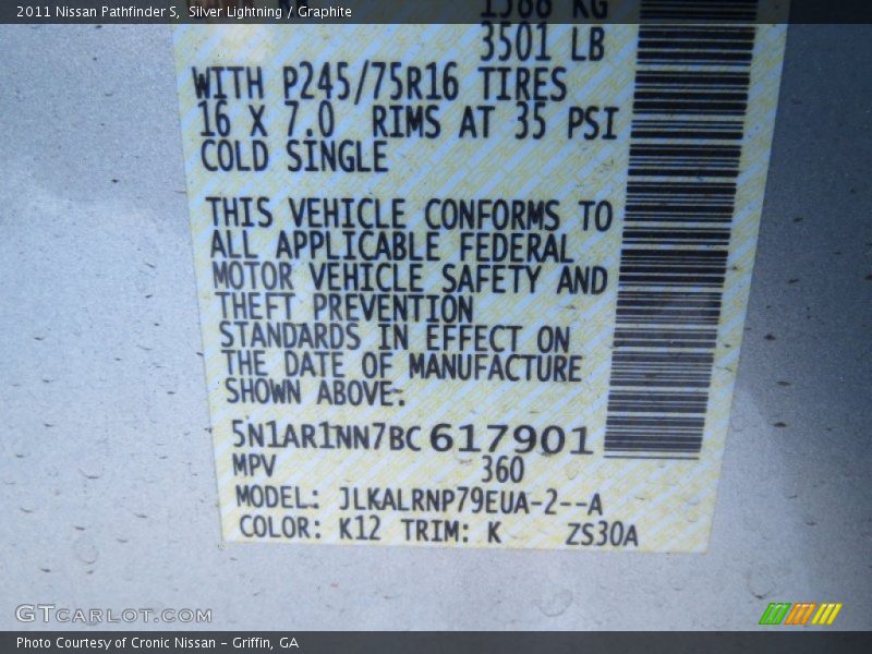 Silver Lightning / Graphite 2011 Nissan Pathfinder S