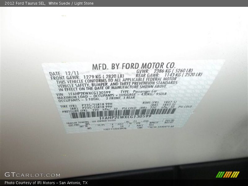 White Suede / Light Stone 2012 Ford Taurus SEL