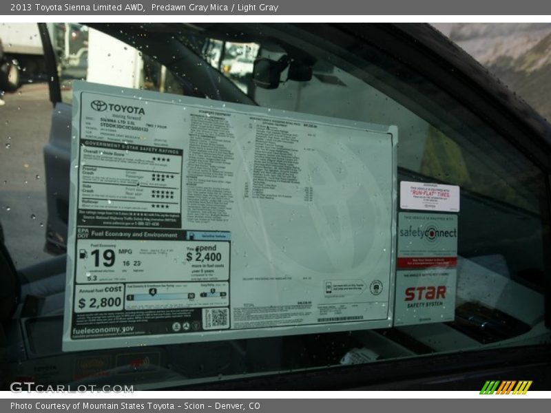 Predawn Gray Mica / Light Gray 2013 Toyota Sienna Limited AWD