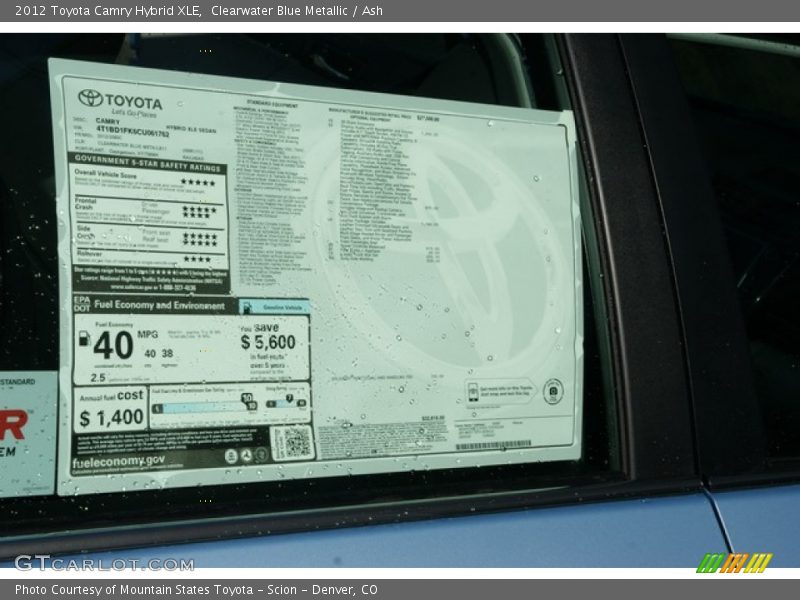 Clearwater Blue Metallic / Ash 2012 Toyota Camry Hybrid XLE