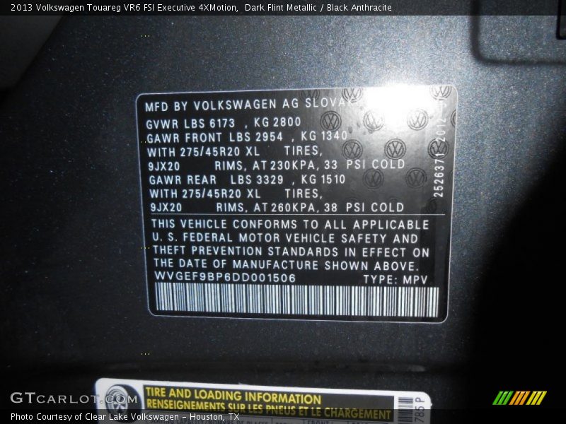 Dark Flint Metallic / Black Anthracite 2013 Volkswagen Touareg VR6 FSI Executive 4XMotion