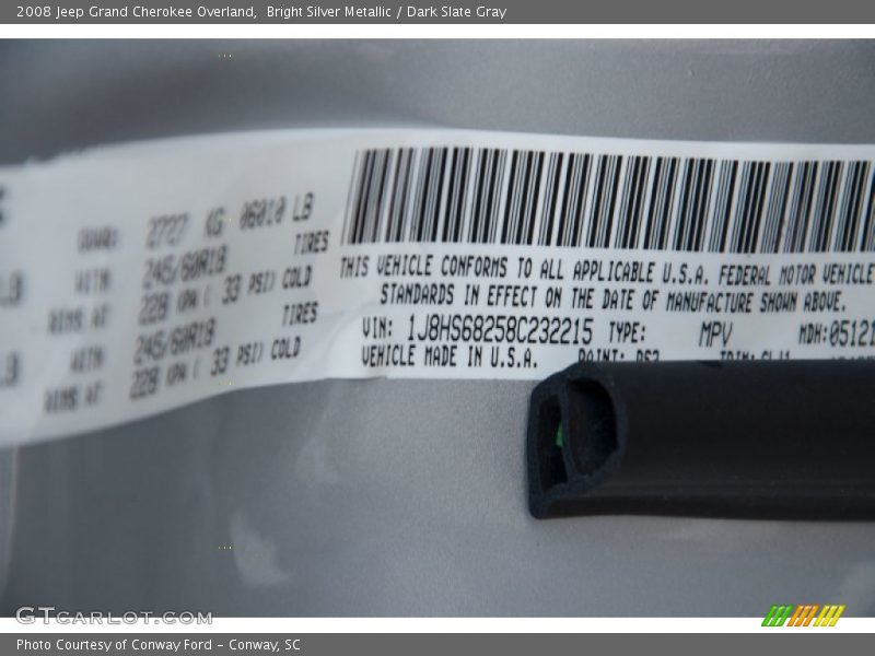 Bright Silver Metallic / Dark Slate Gray 2008 Jeep Grand Cherokee Overland