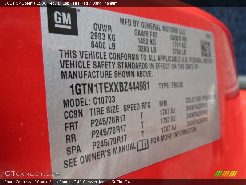 Fire Red / Dark Titanium 2011 GMC Sierra 1500 Regular Cab