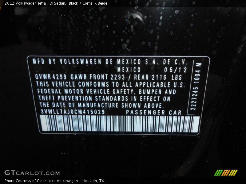 Black / Cornsilk Beige 2012 Volkswagen Jetta TDI Sedan