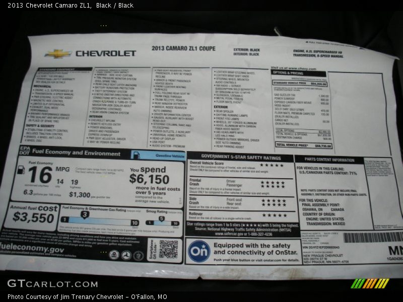  2013 Camaro ZL1 Window Sticker