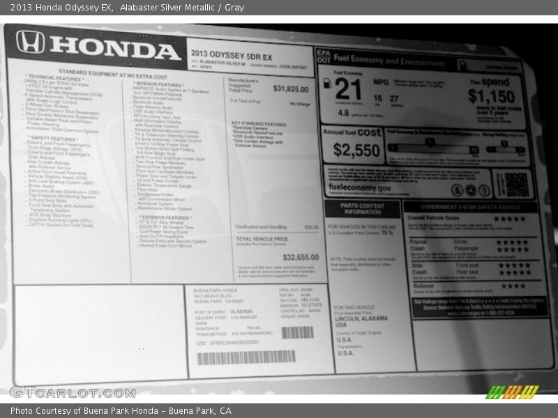Alabaster Silver Metallic / Gray 2013 Honda Odyssey EX
