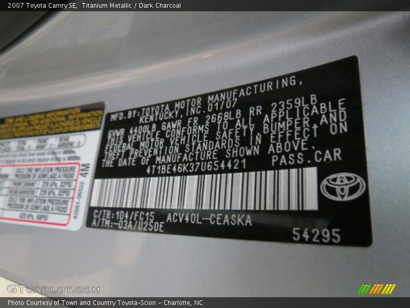 Titanium Metallic / Dark Charcoal 2007 Toyota Camry SE