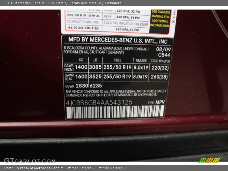 Barolo Red Metallic / Cashmere 2010 Mercedes-Benz ML 350 4Matic