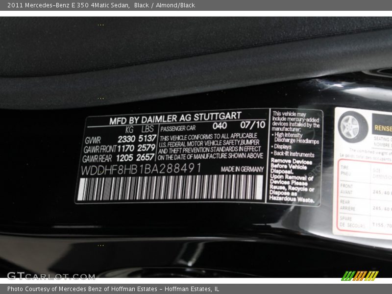 Black / Almond/Black 2011 Mercedes-Benz E 350 4Matic Sedan