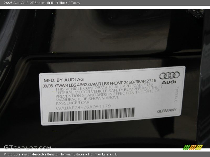 Brilliant Black / Ebony 2006 Audi A4 2.0T Sedan