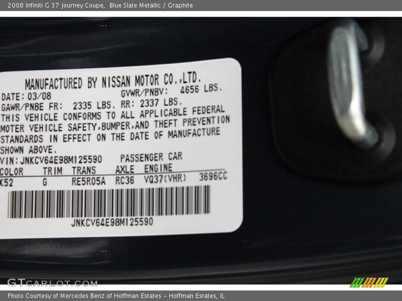 Blue Slate Metallic / Graphite 2008 Infiniti G 37 Journey Coupe