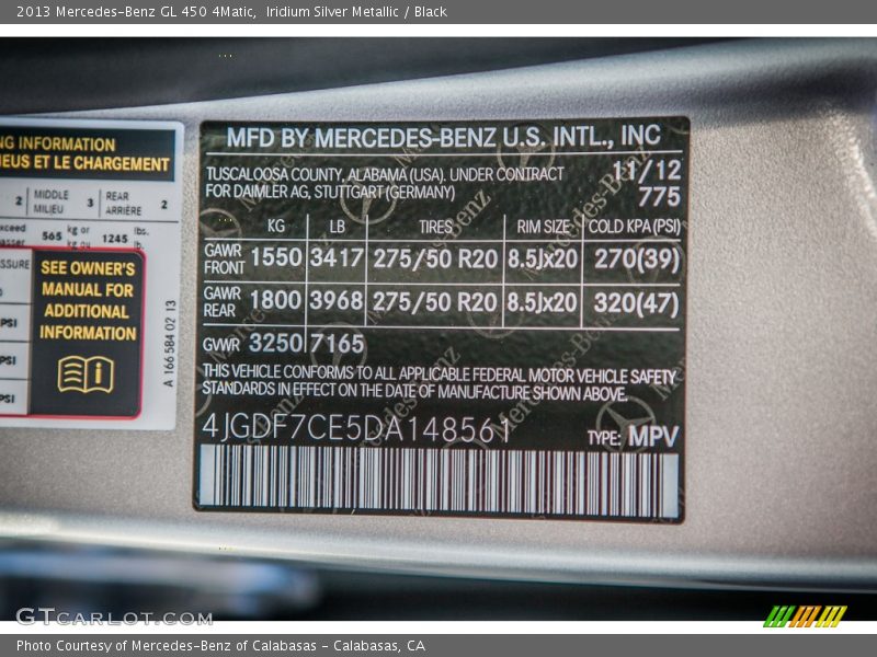 Iridium Silver Metallic / Black 2013 Mercedes-Benz GL 450 4Matic