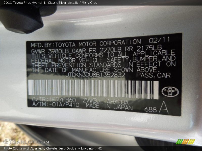 Classic Silver Metallic / Misty Gray 2011 Toyota Prius Hybrid III