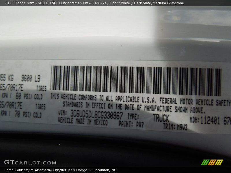 Bright White / Dark Slate/Medium Graystone 2012 Dodge Ram 2500 HD SLT Outdoorsman Crew Cab 4x4