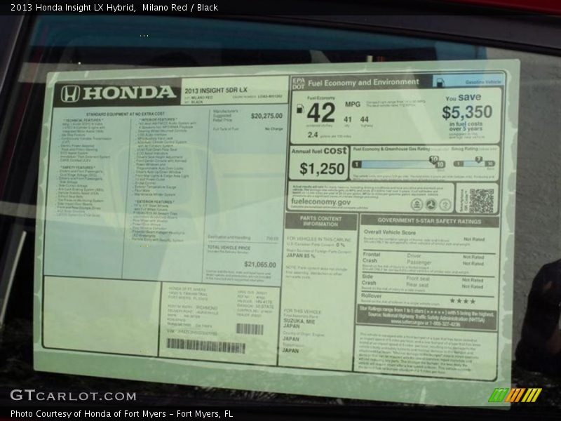  2013 Insight LX Hybrid Window Sticker