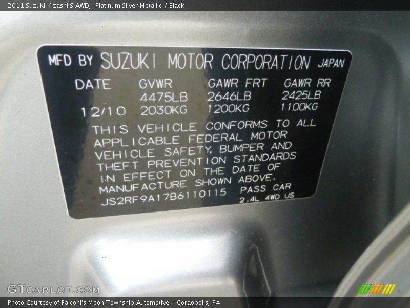 Platinum Silver Metallic / Black 2011 Suzuki Kizashi S AWD