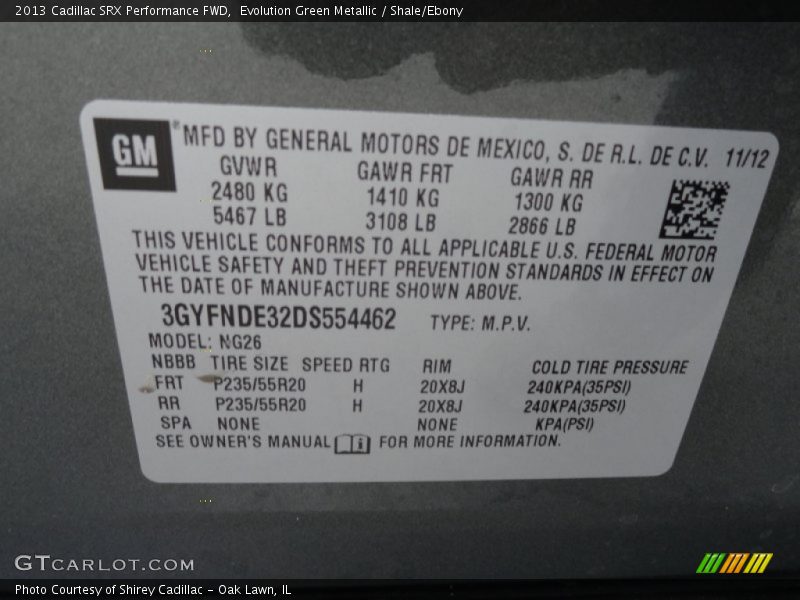 Evolution Green Metallic / Shale/Ebony 2013 Cadillac SRX Performance FWD