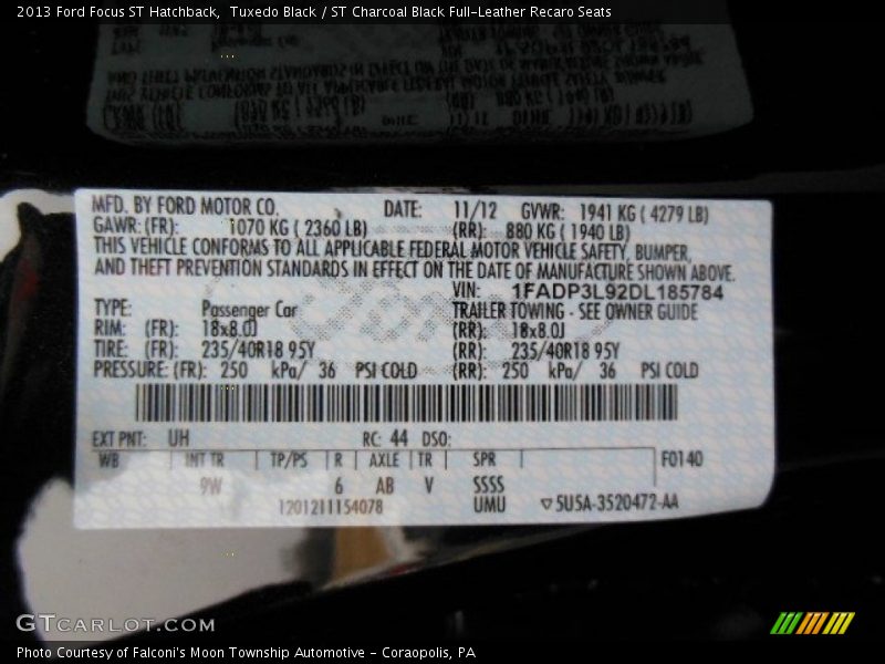 2013 Focus ST Hatchback Tuxedo Black Color Code UH