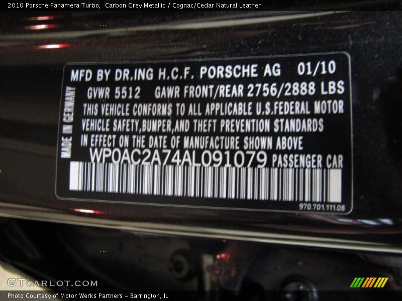 Carbon Grey Metallic / Cognac/Cedar Natural Leather 2010 Porsche Panamera Turbo