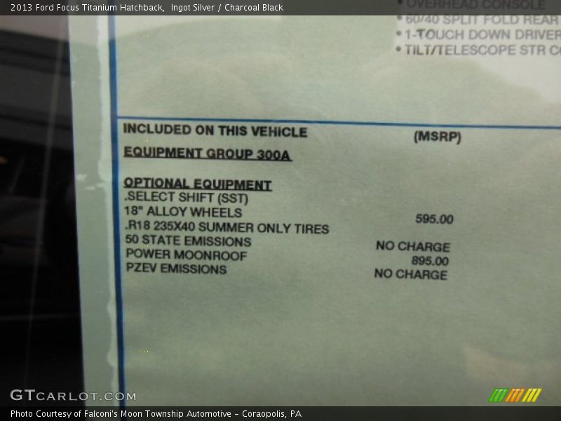  2013 Focus Titanium Hatchback Window Sticker