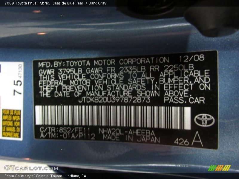 Seaside Blue Pearl / Dark Gray 2009 Toyota Prius Hybrid