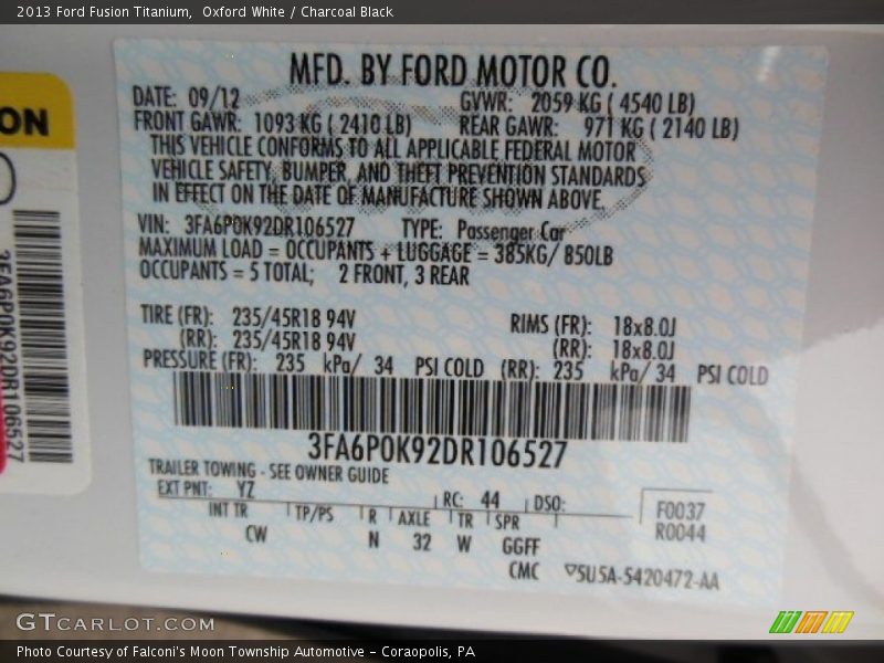 2013 Fusion Titanium Oxford White Color Code YZ