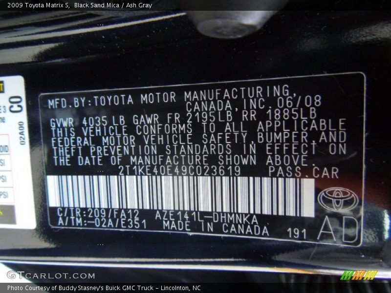 Black Sand Mica / Ash Gray 2009 Toyota Matrix S