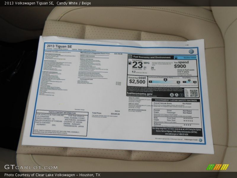  2013 Tiguan SE Window Sticker