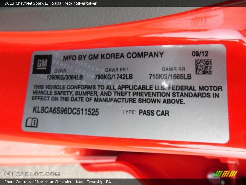 Salsa (Red) / Silver/Silver 2013 Chevrolet Spark LS