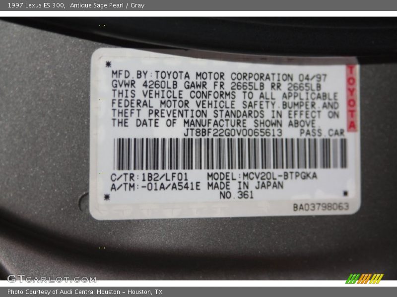 Antique Sage Pearl / Gray 1997 Lexus ES 300