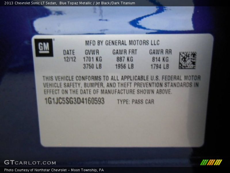 Blue Topaz Metallic / Jet Black/Dark Titanium 2013 Chevrolet Sonic LT Sedan