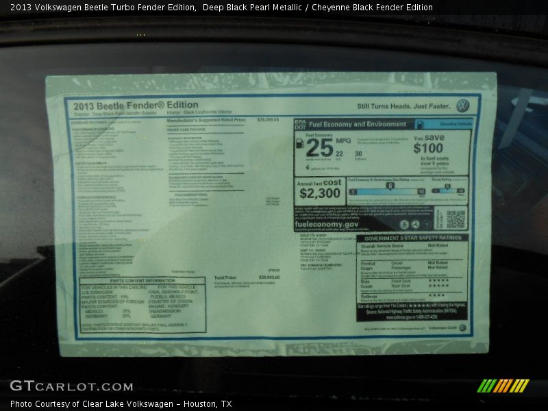  2013 Beetle Turbo Fender Edition Window Sticker